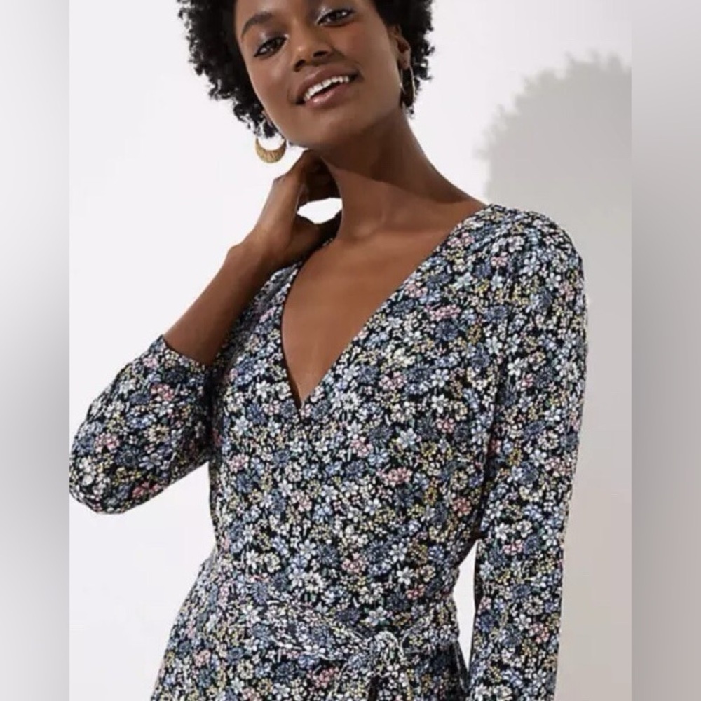 Ann Taylor Loft Multiple Colored Floral Side Tie Wrap Dress Sz 10 P